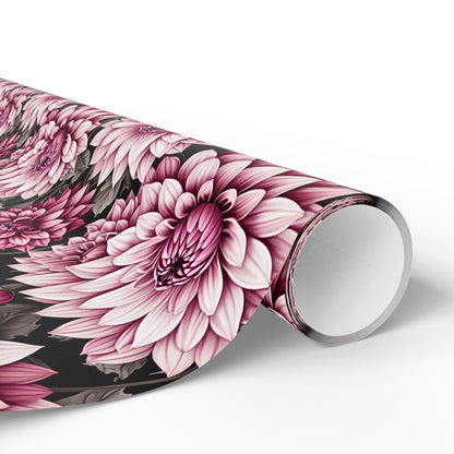Dahlia Fields of Pink White Black Gift Wrapping Paper