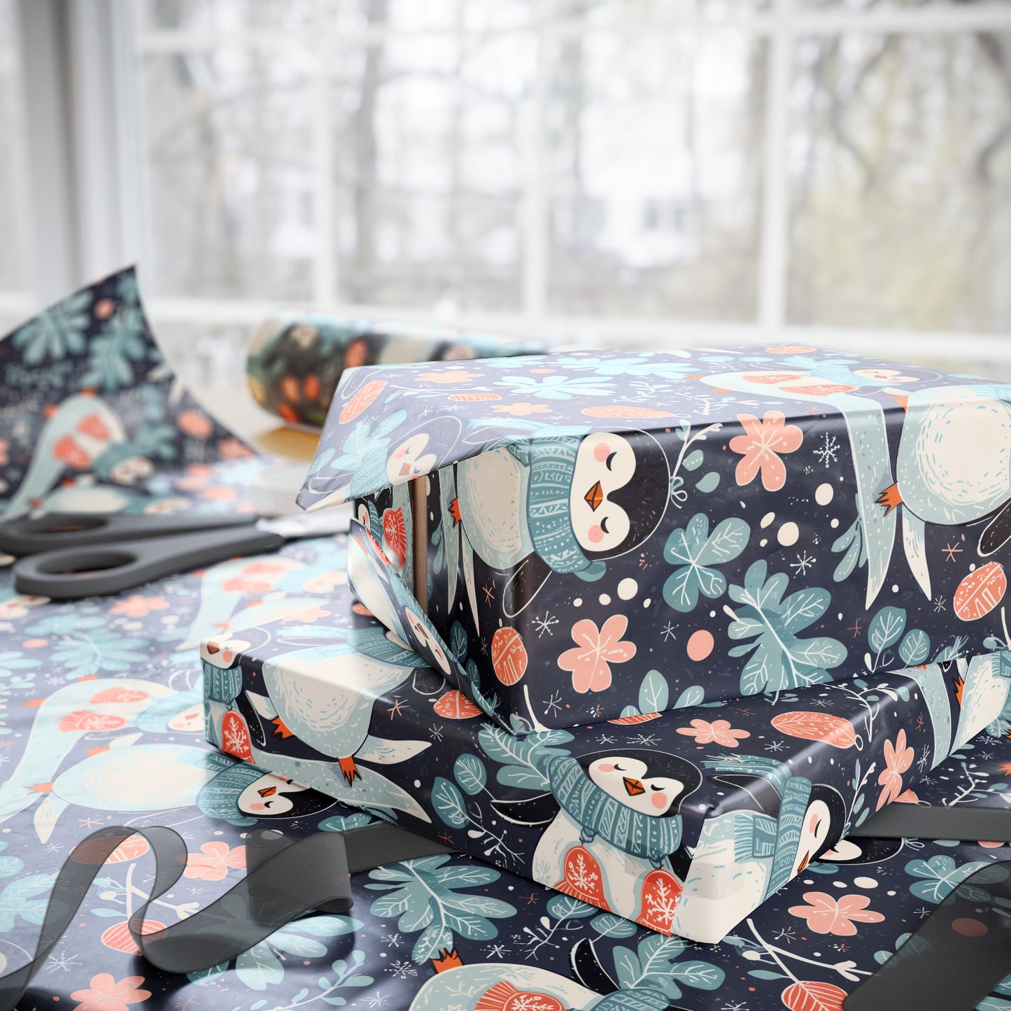 Penguin Dreams & Snowy Schemes – Soft Winter Wrapping Paper