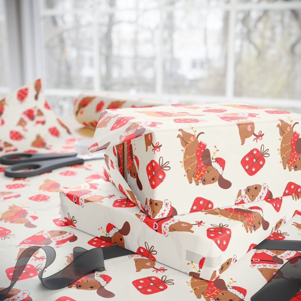 Santa Paws & Tinsel Tails – Festive Dachshund Wrapping Paper