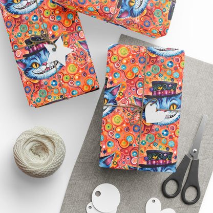 Vibrant Orange Cheshire Cat Gift Wrapping Paper