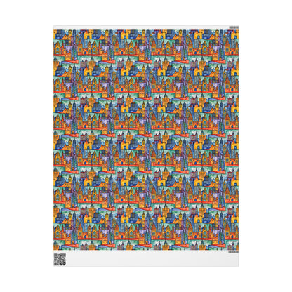 Vibrant Cityscape Wrapping Paper - Festive Gift Wrap