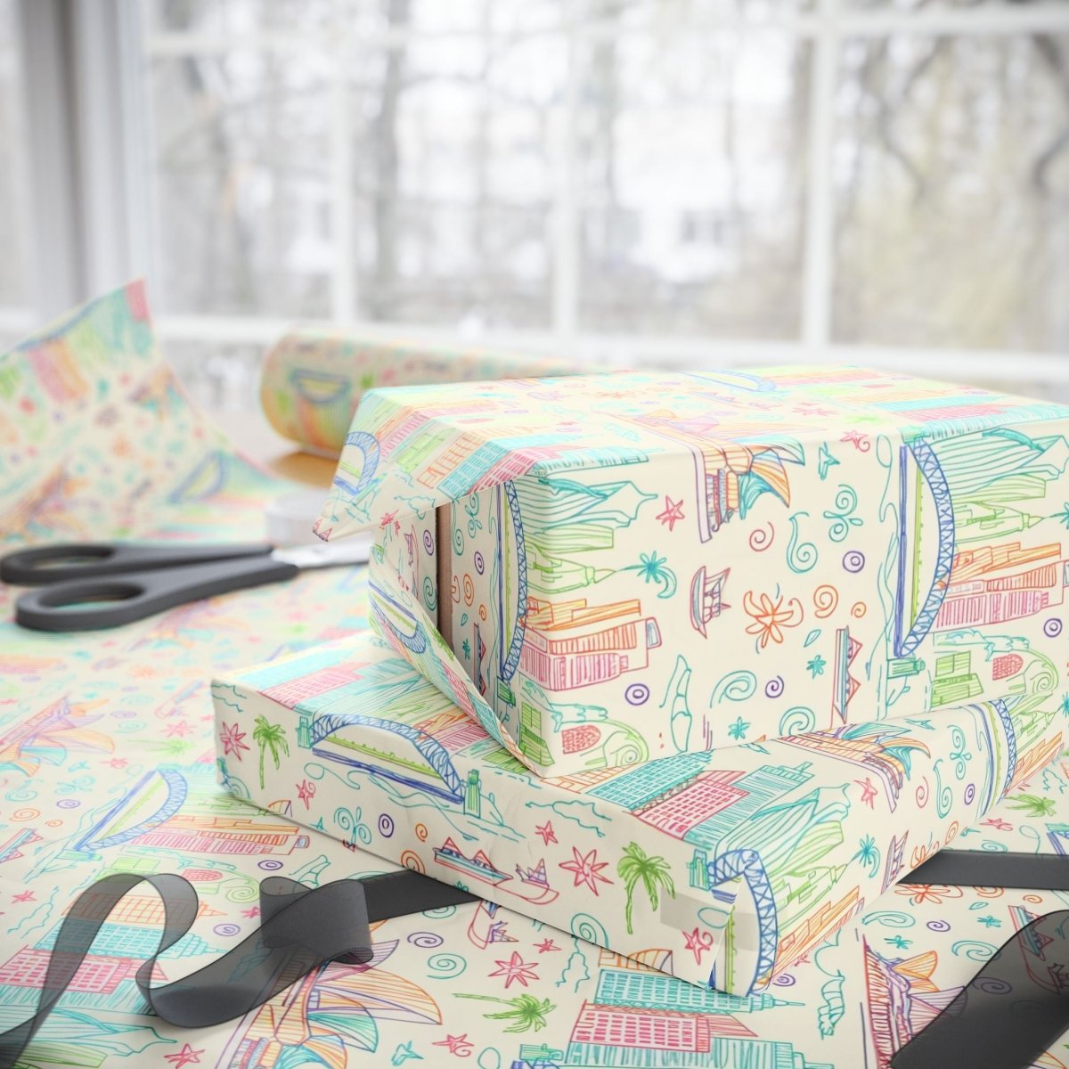Sydney Sunsets & City Sketches – Whimsical Australia Wrapping Paper