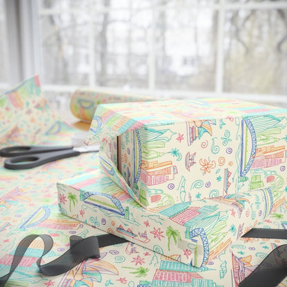 Sydney Sunsets & City Sketches – Whimsical Australia Wrapping Paper
