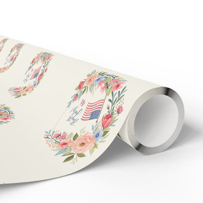 Floral American Flag Wrapping Paper for 4th of July