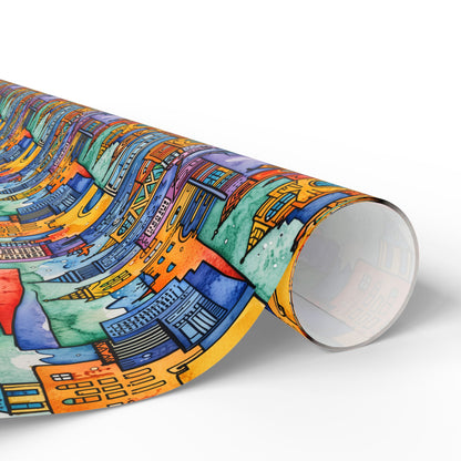 Vibrant Cityscape Wrapping Paper - Festive Gift Wrap