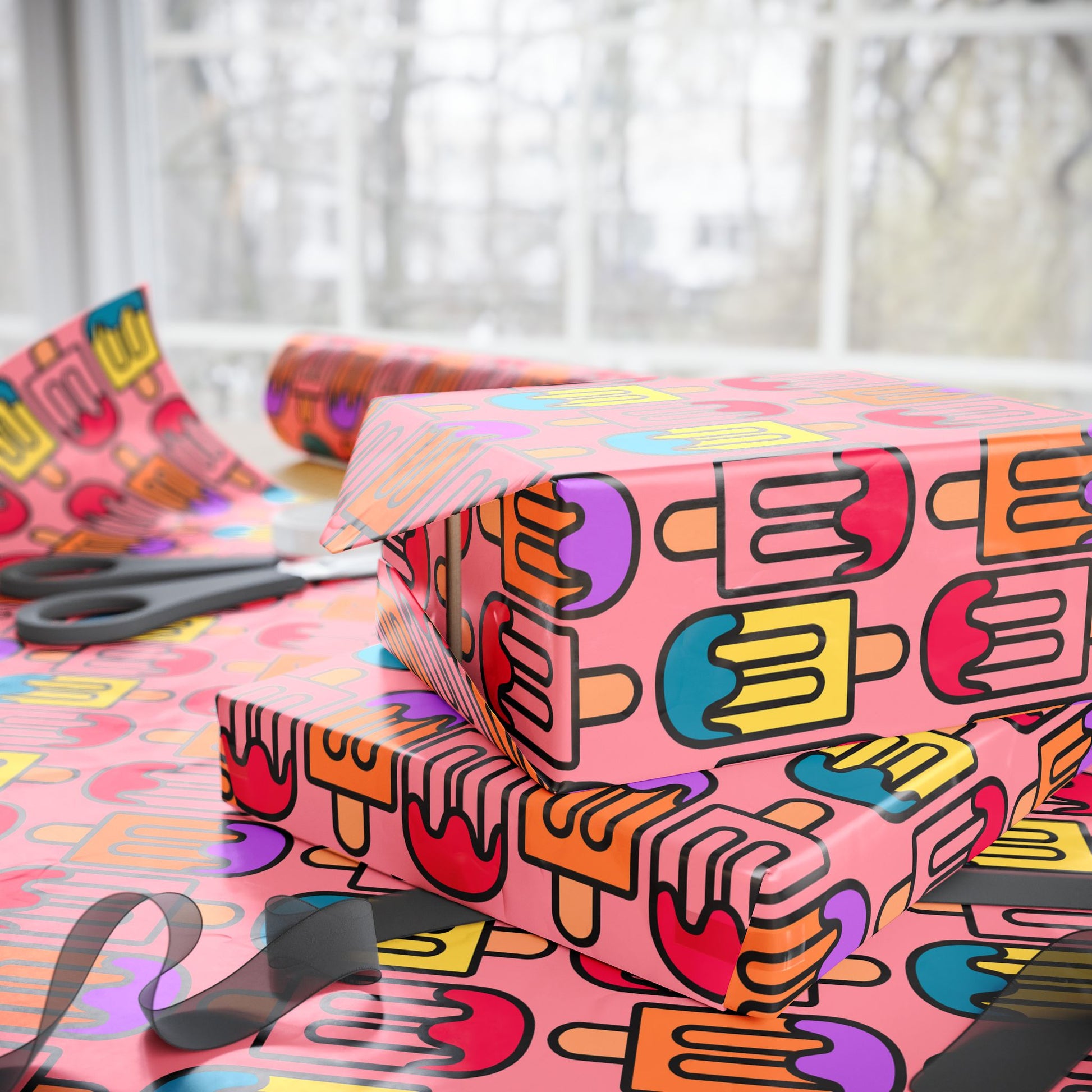 Colorful Pink Ice Cream Wrapping Paper