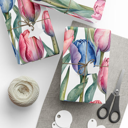 Tulips Pink Blue Gift Wrap