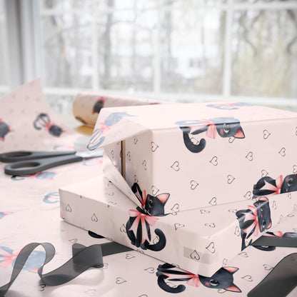 Purrfectly Pink – Black Cat & Bows Wrapping Paper