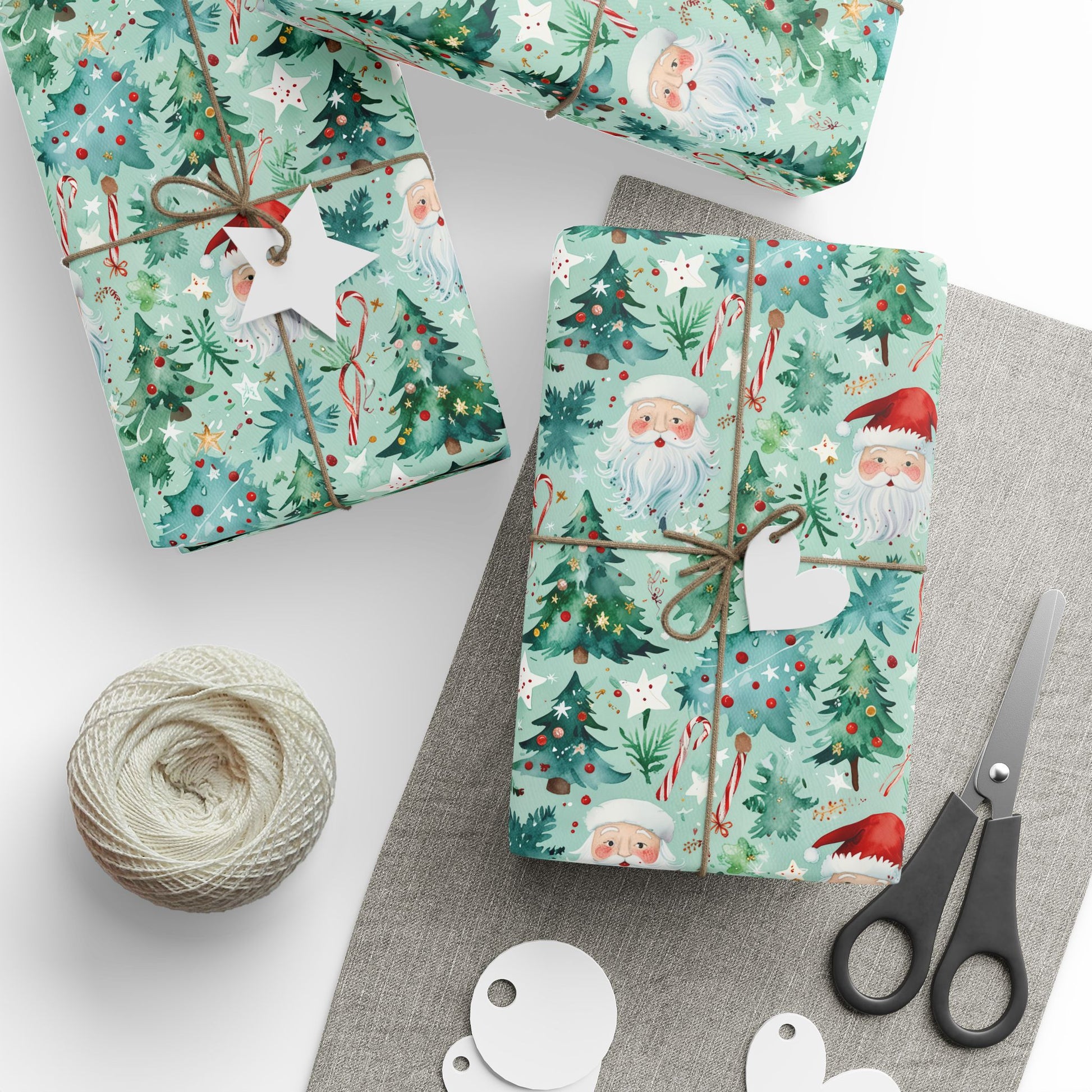Santa’s Tree Lot – Whimsical Watercolor Christmas Wrapping Paper