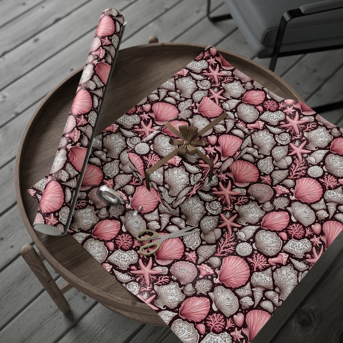 Pink Seashell Beach Theme Wrapping Paper