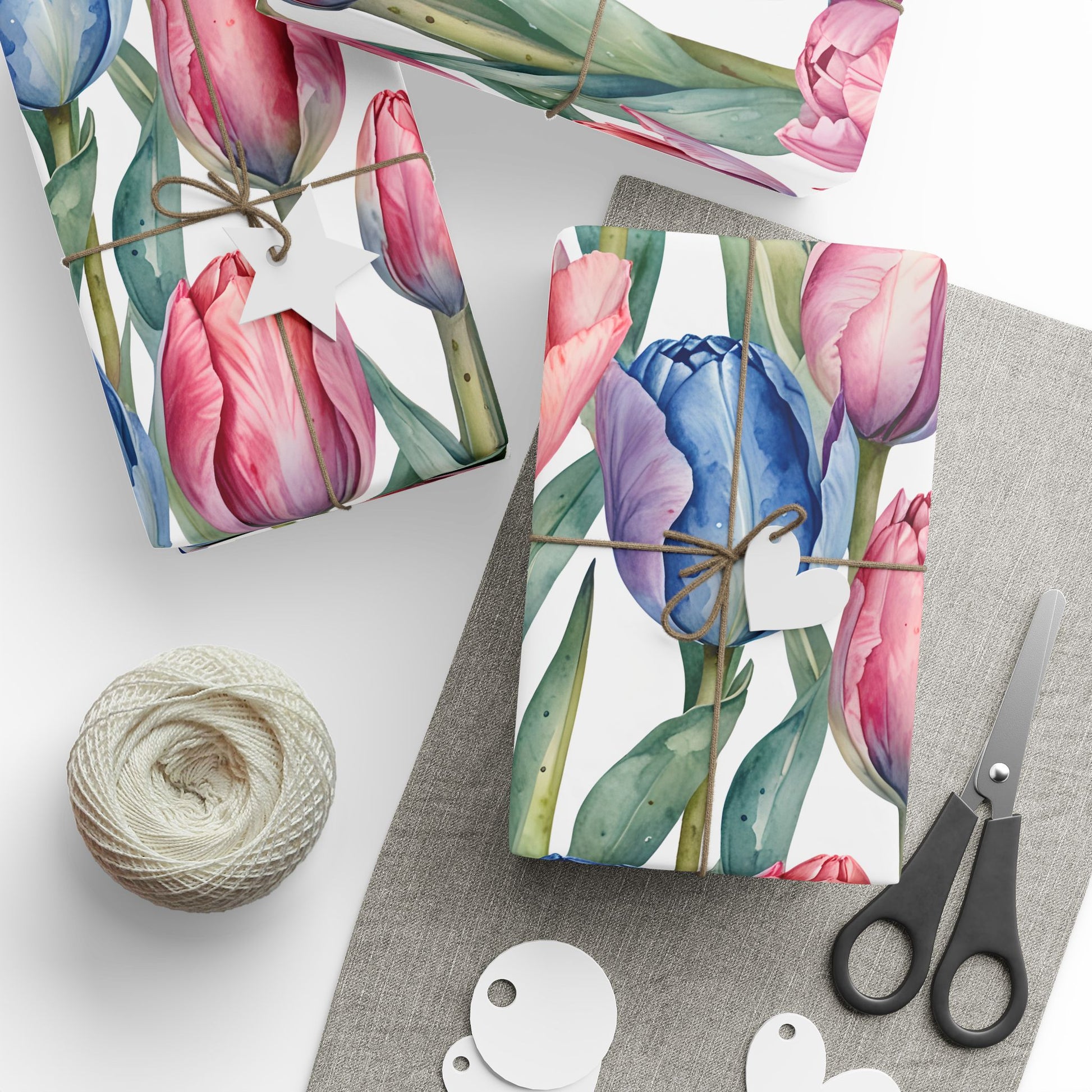 Tulips Pink Blue Gift Wrap