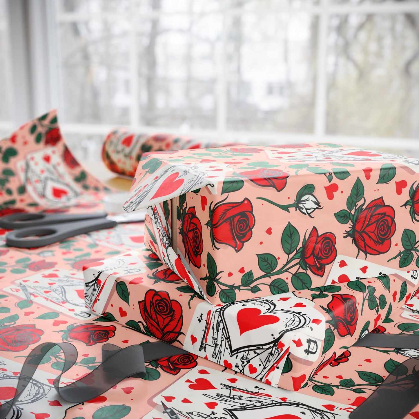 Abstract Queen of Hearts Painting the Roses Red Design