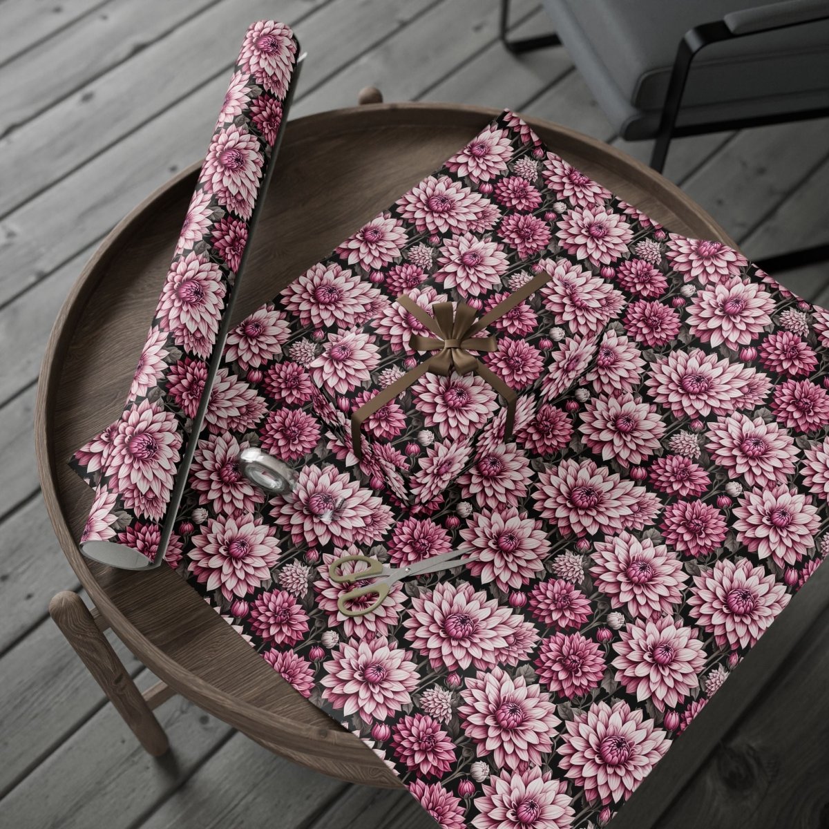 Dahlia Fields of Pink White Black Gift Wrapping Paper