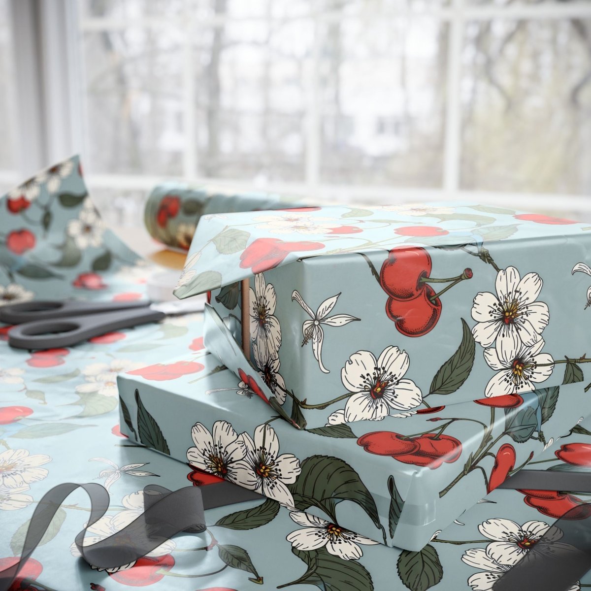 Chic Vintage Gift Wrapping Papers with Cherry Blossoms