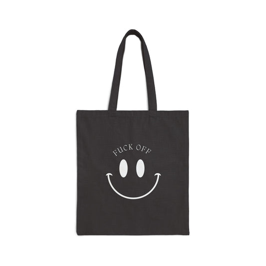 Smiley Face With Tiny "Fuck Off"  tote bag | Canvas Tote