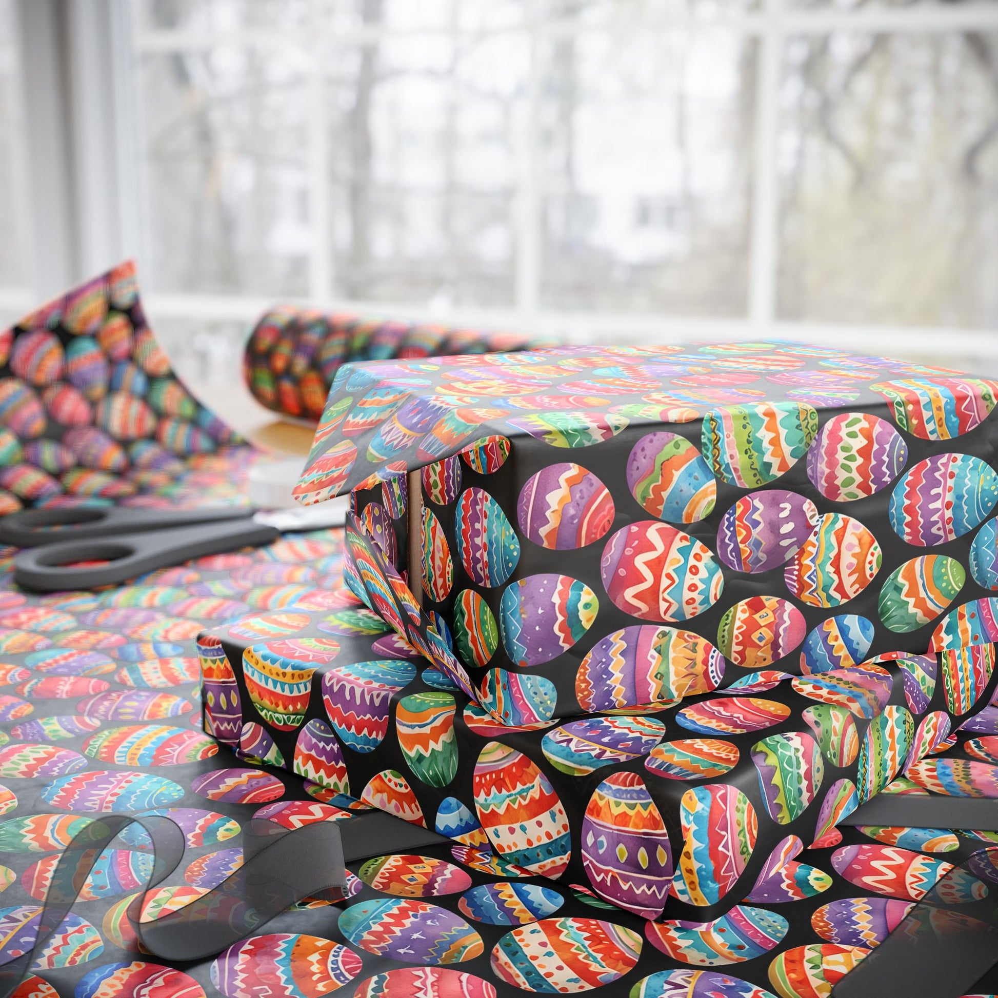 Colorful Easter Egg Wrapping Paper - Black