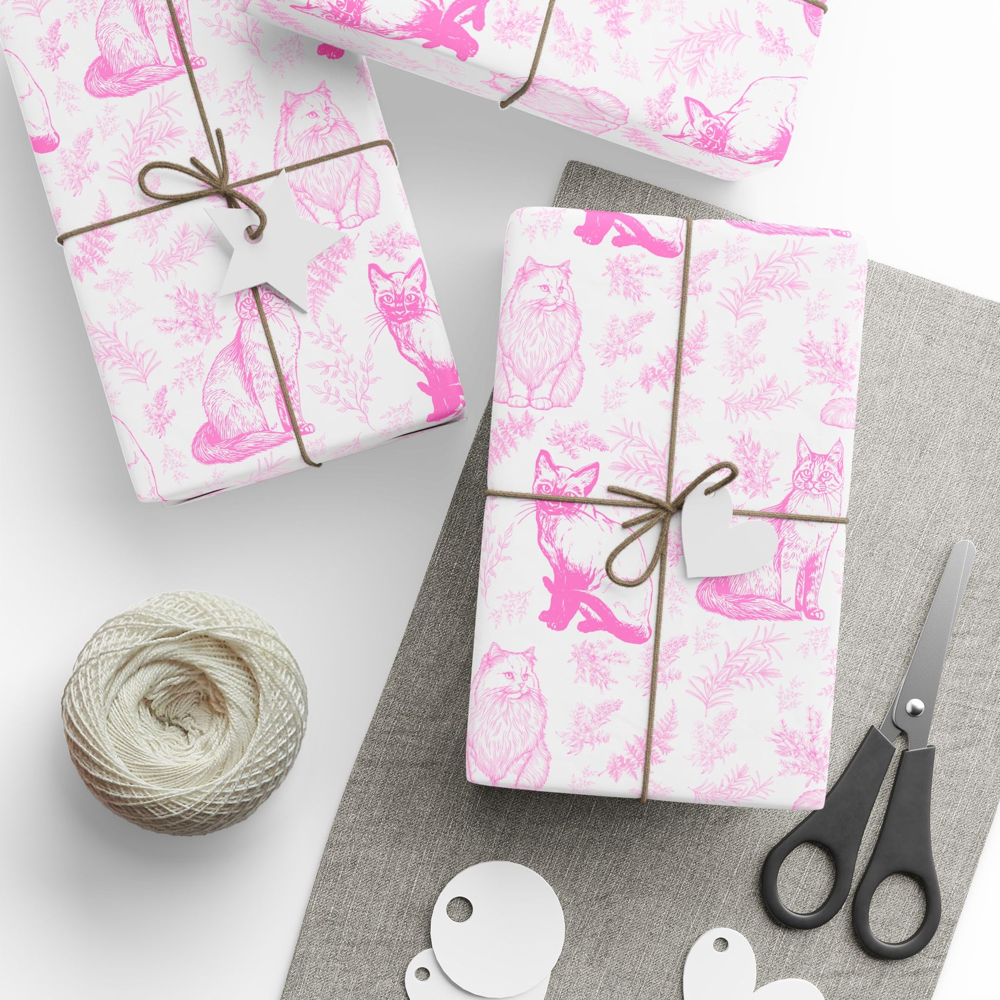 Pink Cat Toile De Jouy Wrapping Paper Roll