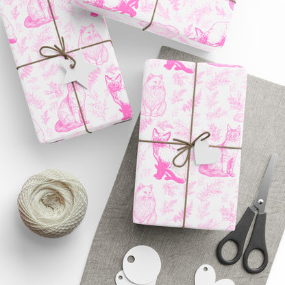 Pink Cat Toile De Jouy Wrapping Paper Roll