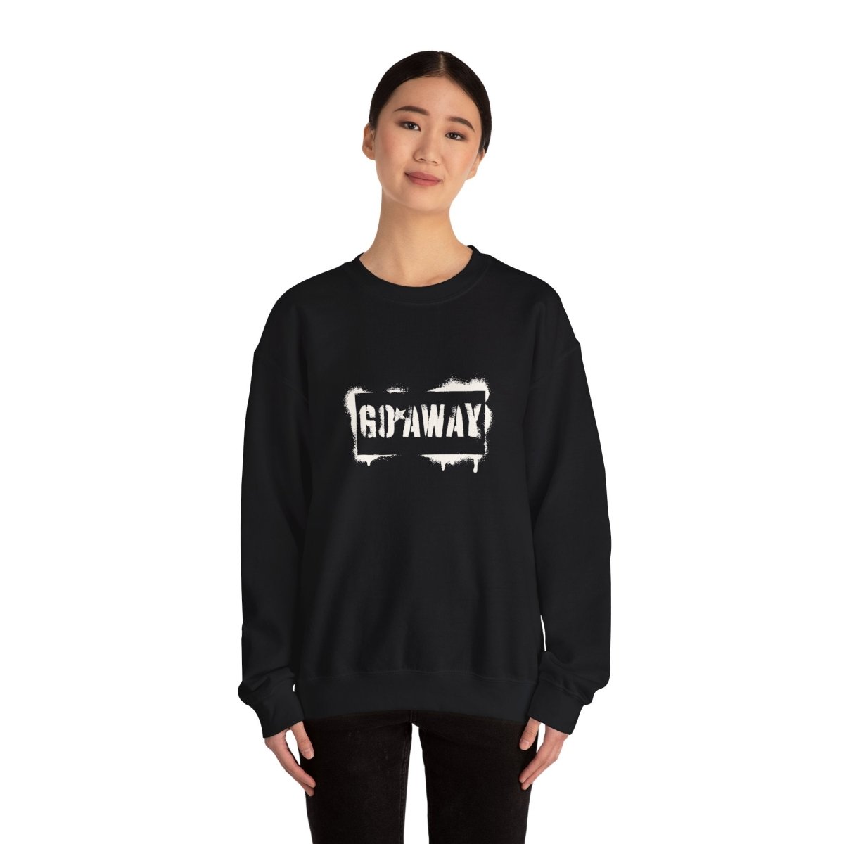 Crewneck Sweatshirt - 'Go Away' Stencil Graphic Cozy Pullover