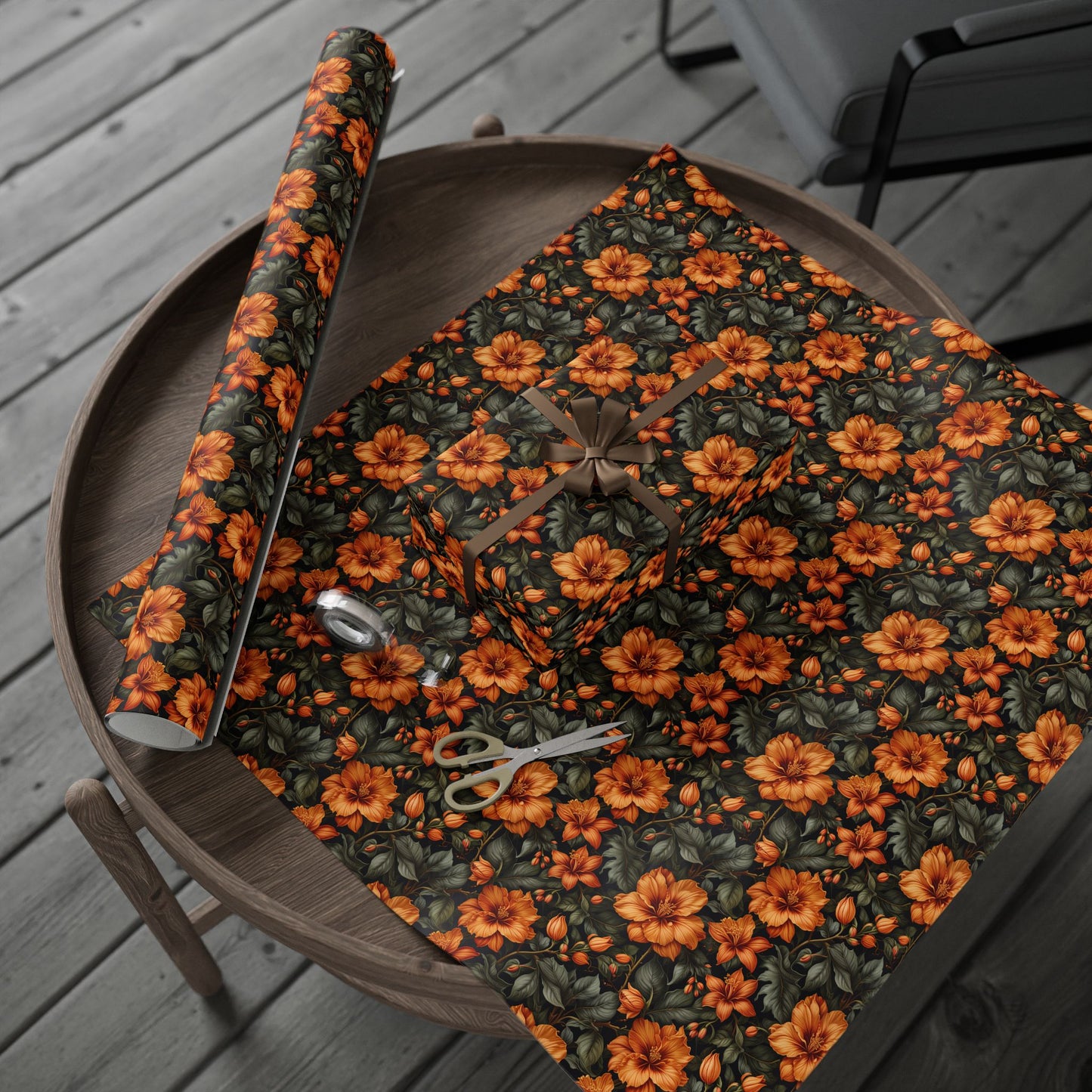 Vintage Orange Floral Wrapping Paper