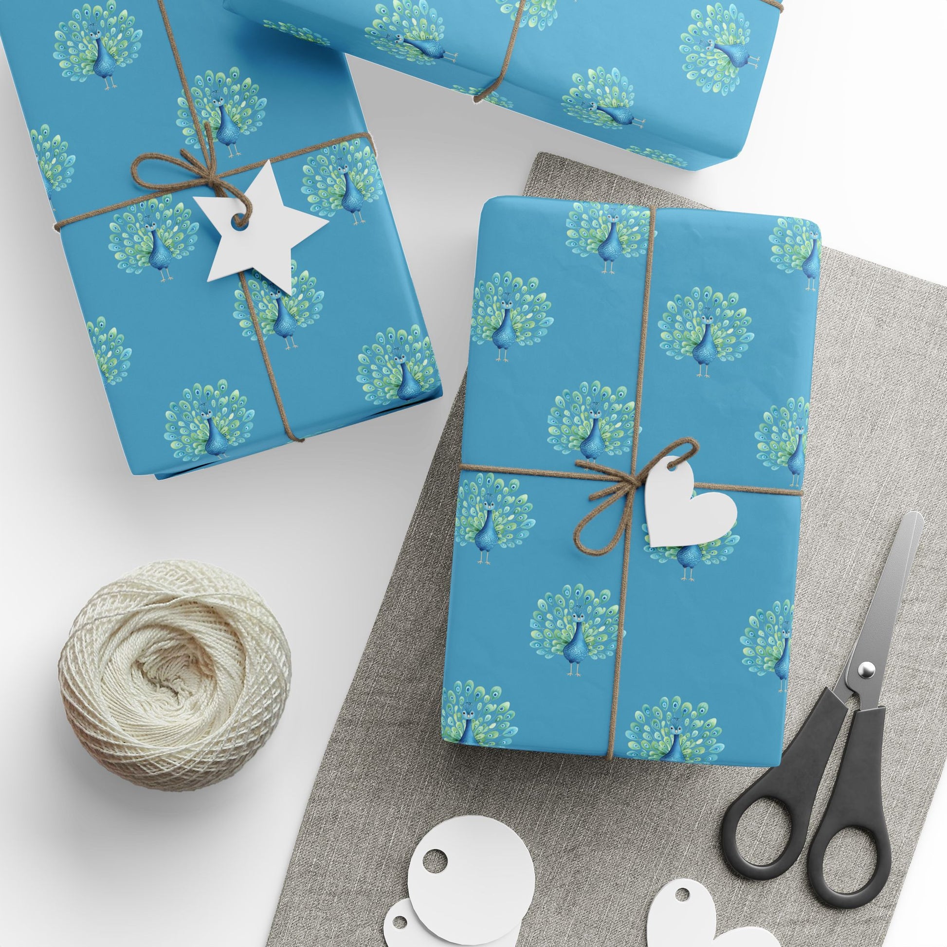 Pretty Blue Peacock Print Gift Wrap