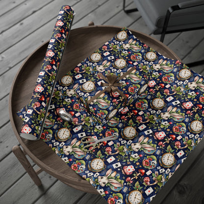 Enchanting Navy Gift Wrap inspired by Alice in Wonderland