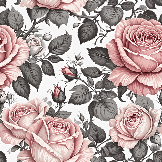Rose Whispers – Soft Floral Gift Wrap in Pink & Grey