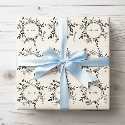 Mr. & Mr. Gift Wrapping Paper in Black & White