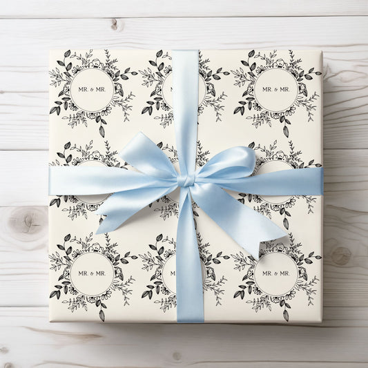Mr. & Mr. Gift Wrapping Paper in Black & White