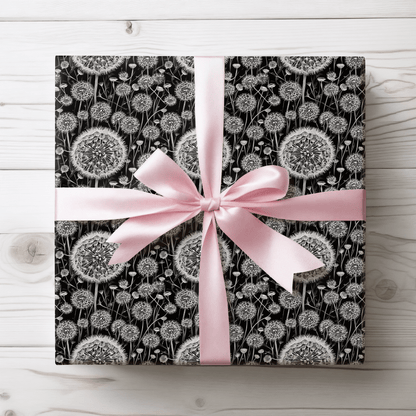 Wrapping Papers - Dandelion Seed Head Flowers Black and White Line Drawings