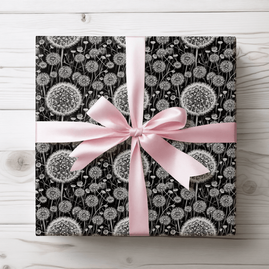 Wrapping Papers - Dandelion Seed Head Flowers Black and White Line Drawings