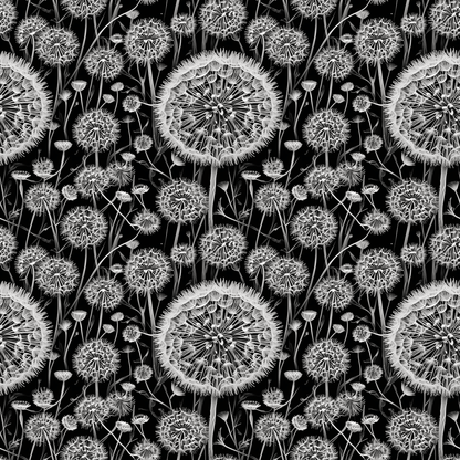 Wrapping Papers - Dandelion Seed Head Flowers Black and White Line Drawings