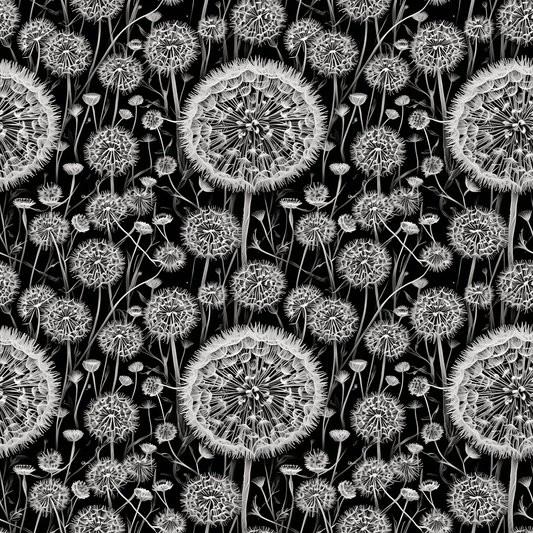 Wrapping Papers - Dandelion Seed Head Flowers Black and White Line Drawings