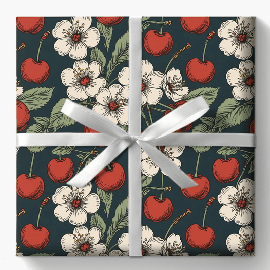 Retro Cherry Blossom Wrapping Paper