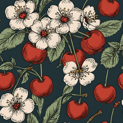 Retro Cherry Blossom Wrapping Paper