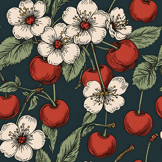 Retro Cherry Blossom Wrapping Paper