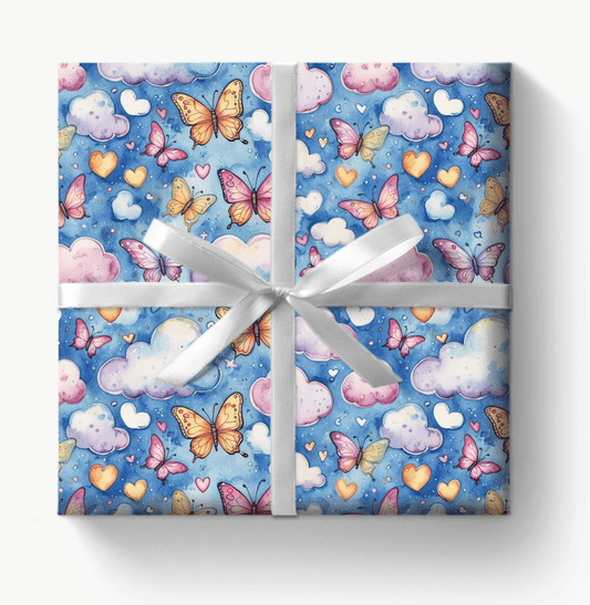 Colorful Blue Butterfly Wrapping Paper
