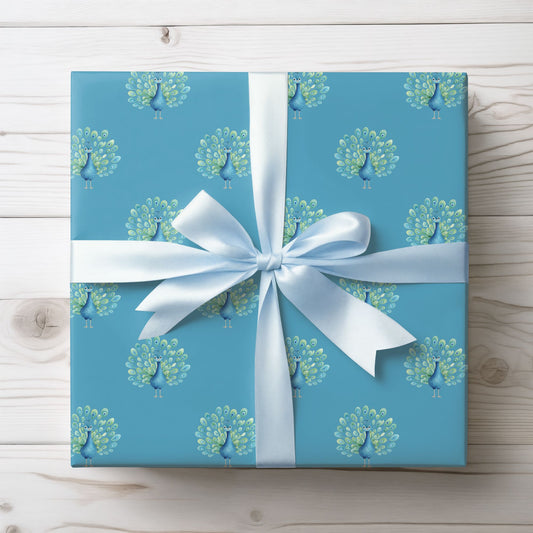 Pretty Blue Peacock Print Gift Wrap