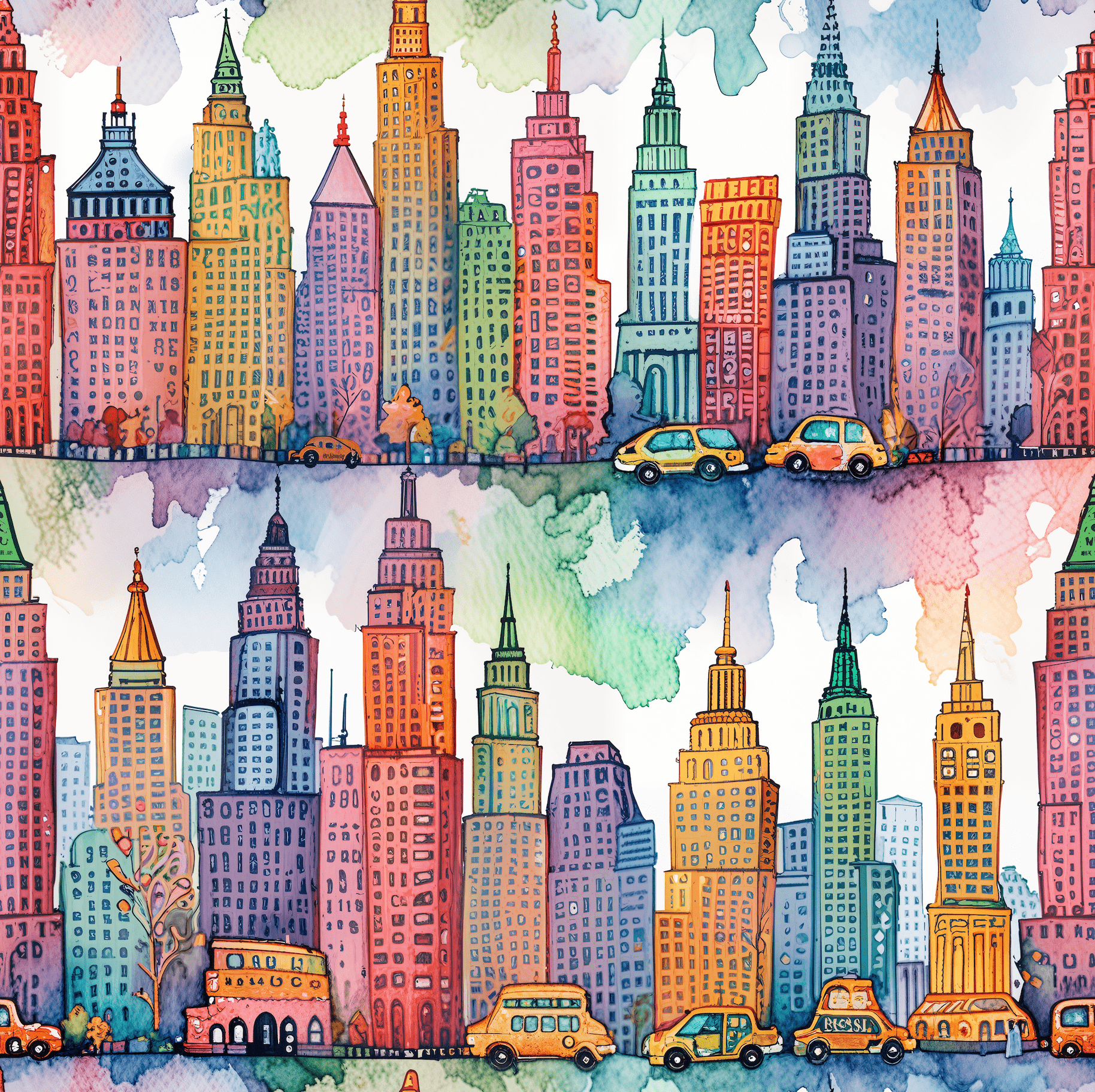 Abstract Cityscape Watercolor Gift Wrap