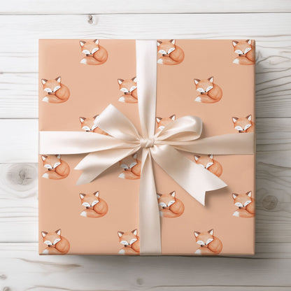 Cute Orange Fox on Orange Background Gift Wrap