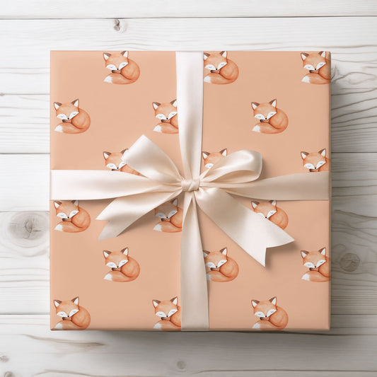 Cute Orange Fox on Orange Background Gift Wrap