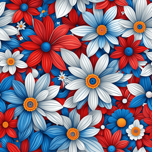 Red White Blue Daisy Floral Design