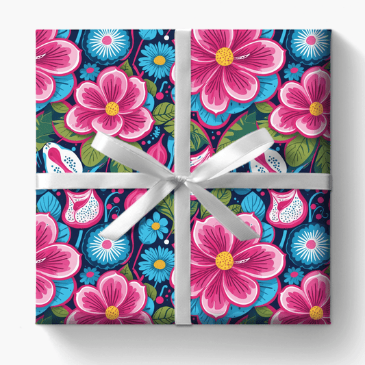 Colorful Pink & Aqua Flower Pattern Gift Wrap