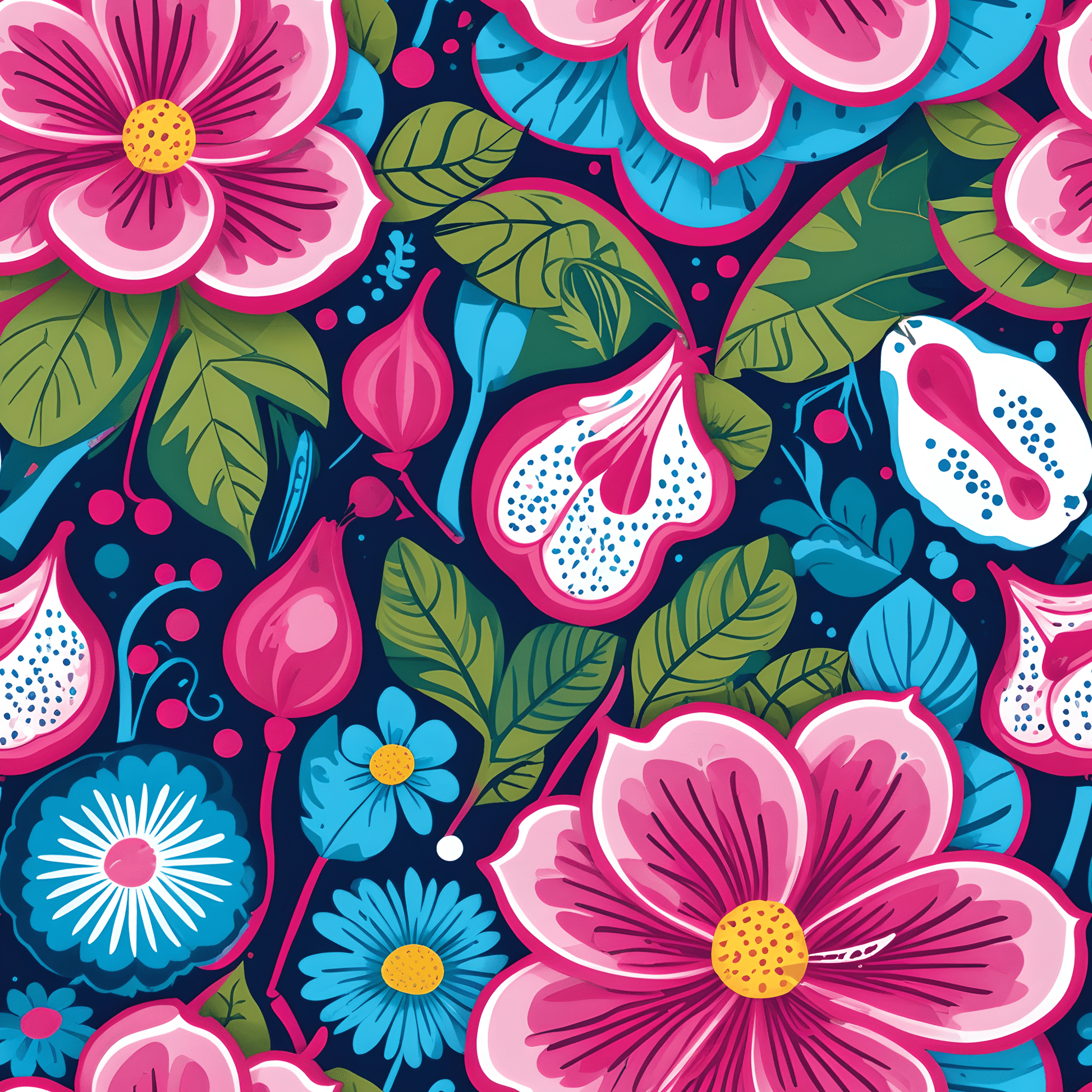 Colorful Pink & Aqua Flower Pattern Gift Wrap