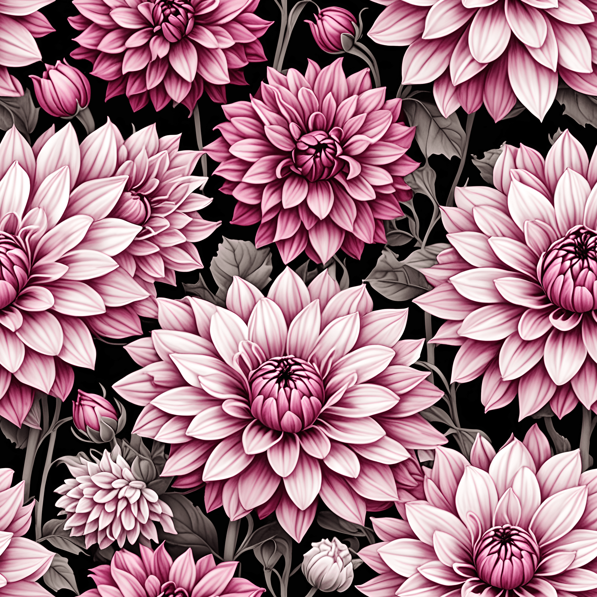 Dahlia Fields of Pink White Black Gift Wrapping Paper