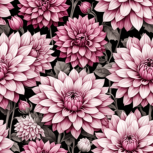 Dahlia Fields of Pink White Black Gift Wrapping Paper