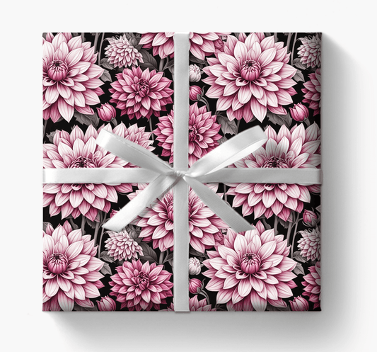 Dahlia Fields of Pink White Black Gift Wrapping Paper