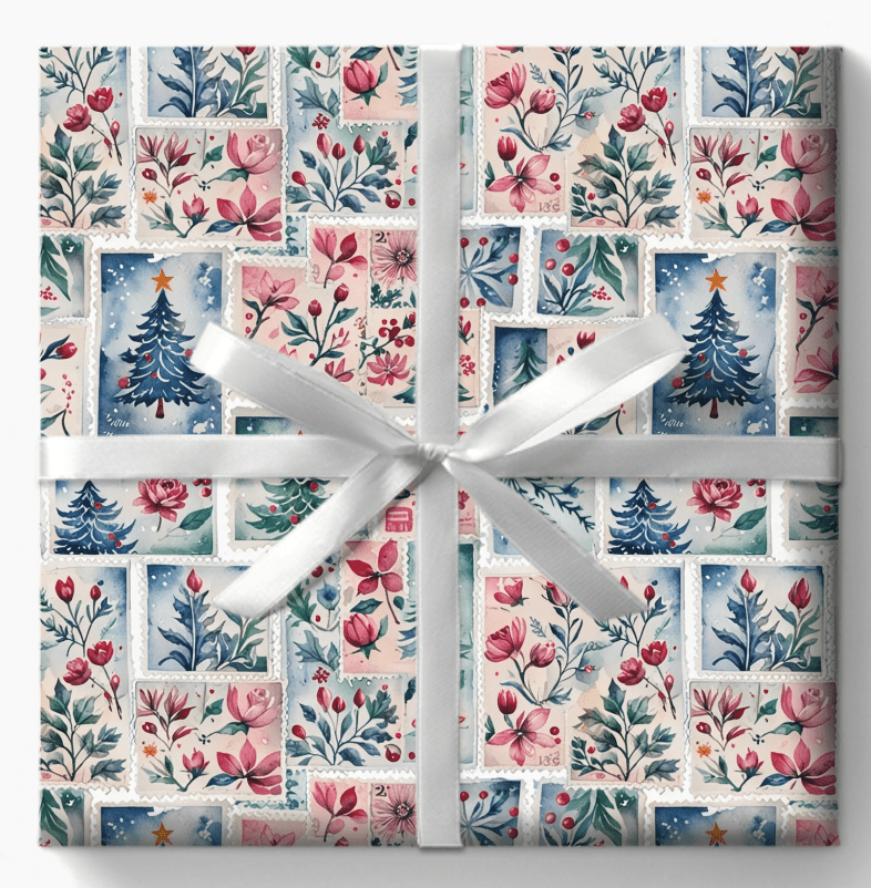 Flora & First - Class Festivities – Botanical Holiday Stamp Wrapping Paper