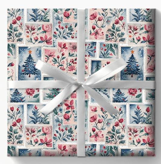 Flora & First - Class Festivities – Botanical Holiday Stamp Wrapping Paper