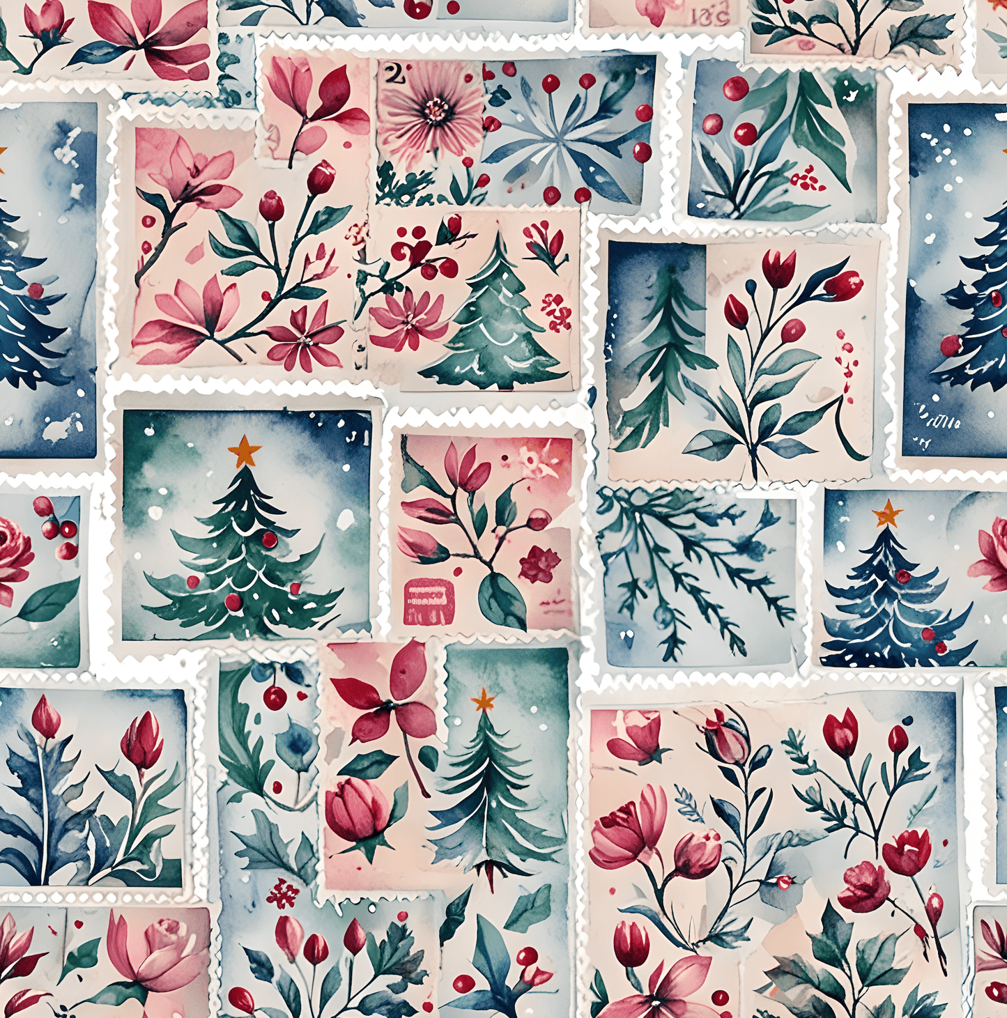 Flora & First - Class Festivities – Botanical Holiday Stamp Wrapping Paper